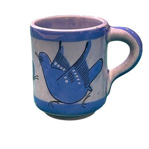 Vintage Tonala Handpainted Bluebird Signed Mexican Ceramic Mug